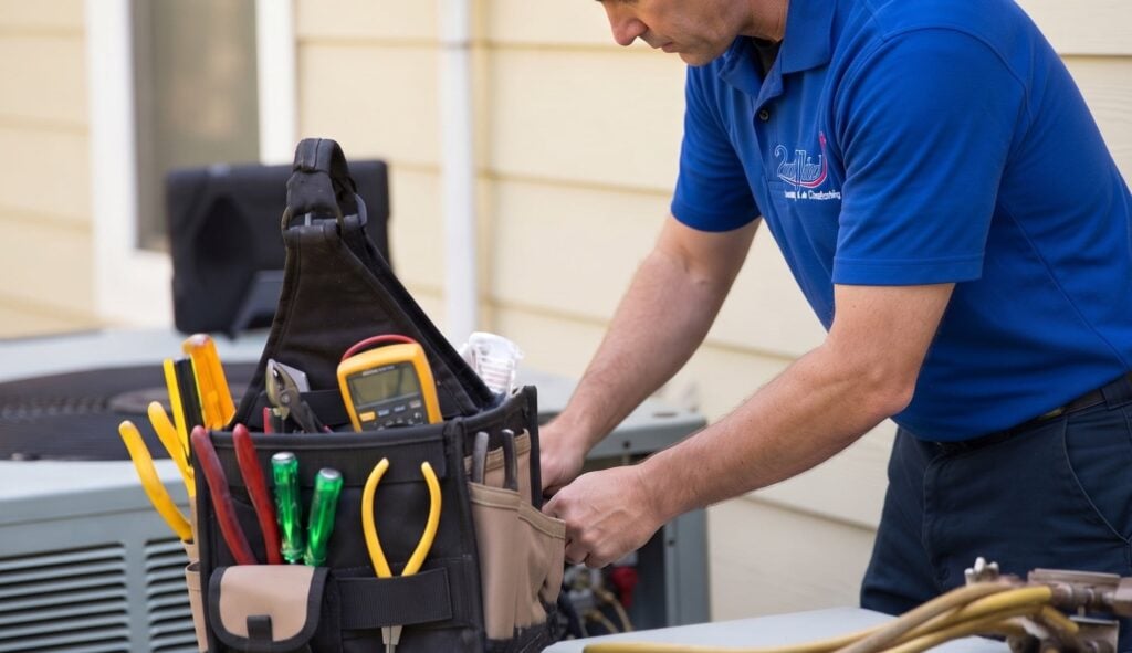 - 2nd Wind HVAC 2nd Wind technician working on an AC unit install
