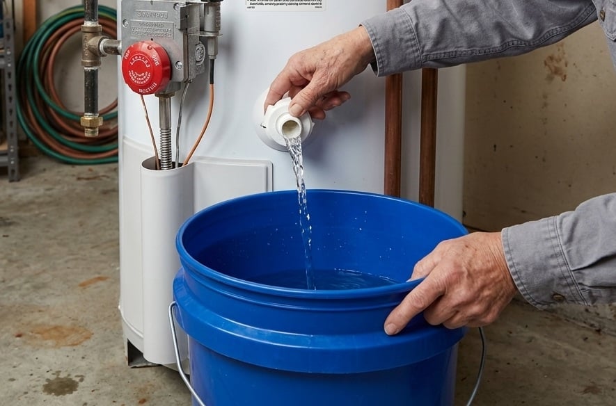 - 2nd Wind HVAC woman draining a water heater with a bucket