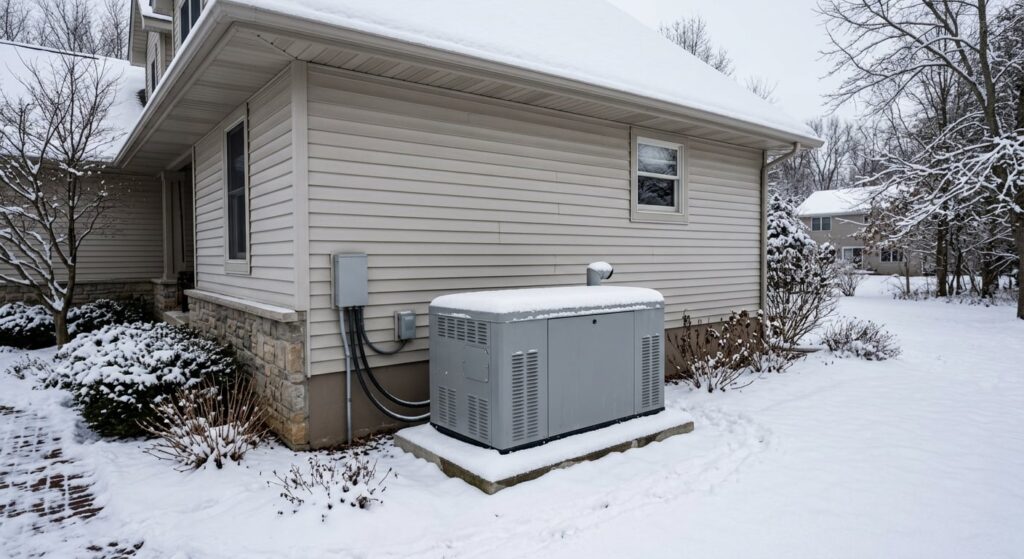 - 2nd Wind HVAC standby generator covered in snow