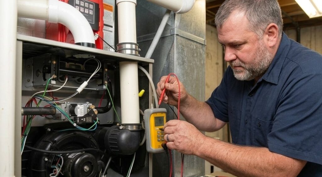 - 2nd Wind HVAC technician working on a furnace